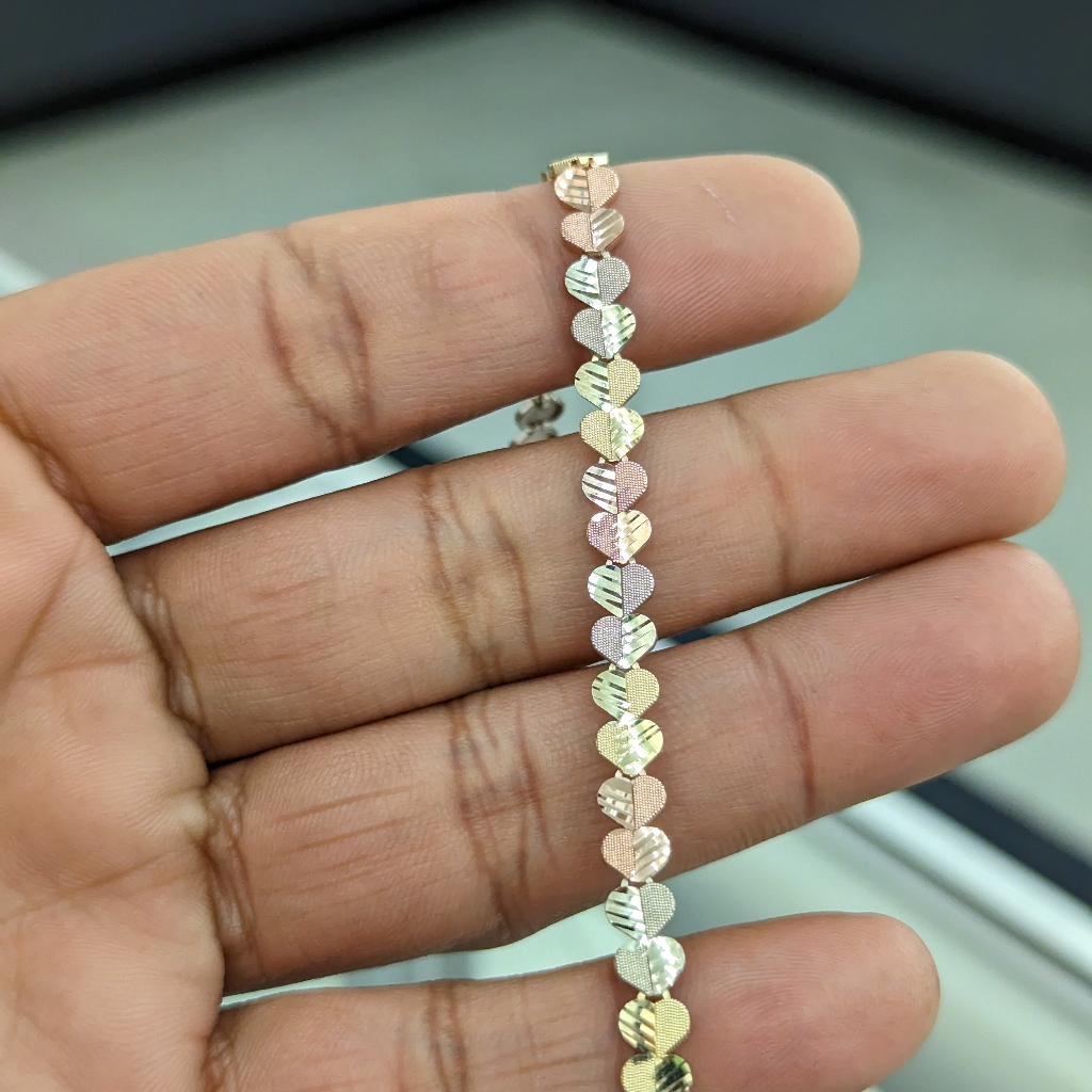 10kt Real Gold Tricolor Heart Bracelet For Women